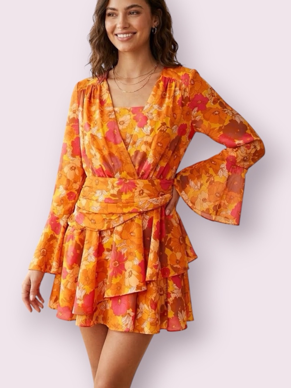 House of Harlow 1960 X Revolve Uriah Floral Mini Dress Orange Yellow Ted Size XS